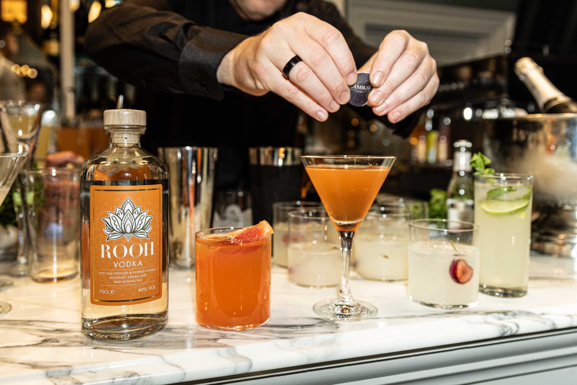 Cocktails prepared for a product launch at No. 30 Knightsbridge